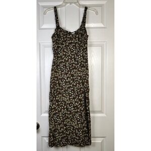 ZARA Floral Print Midi‎ Dress Square Neck Side Slit Women Size S